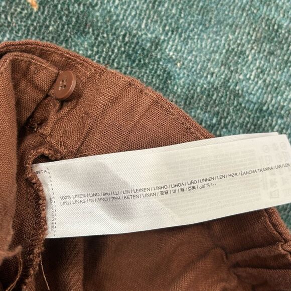 MNG Mango Midi Skirt Linen wrap Large Brown  Curved Tie Front Pencil Minimal L - Picture 15 of 16